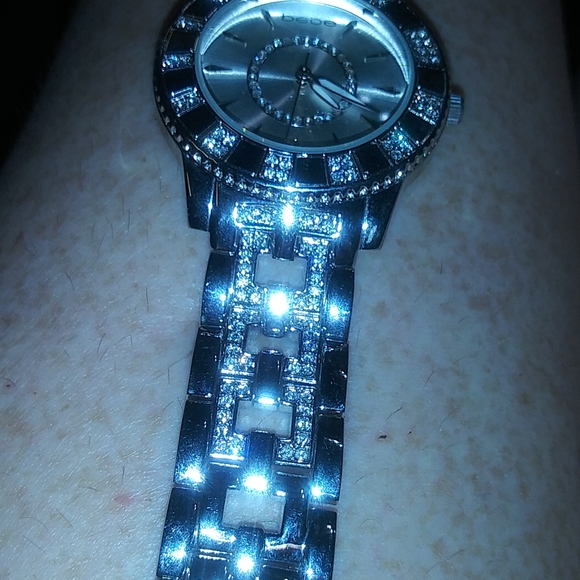 Bebe Rhinestone & Stainless Steel Sparkly Watch For Small Wrist W/Extra Links - Picture 7 of 14